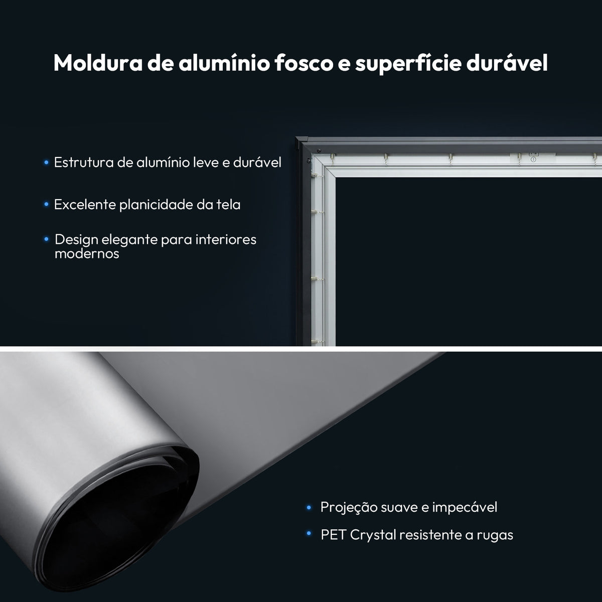 Moldura de alumínio fosco e superfície durável e antirrugas da tela PET Crystal