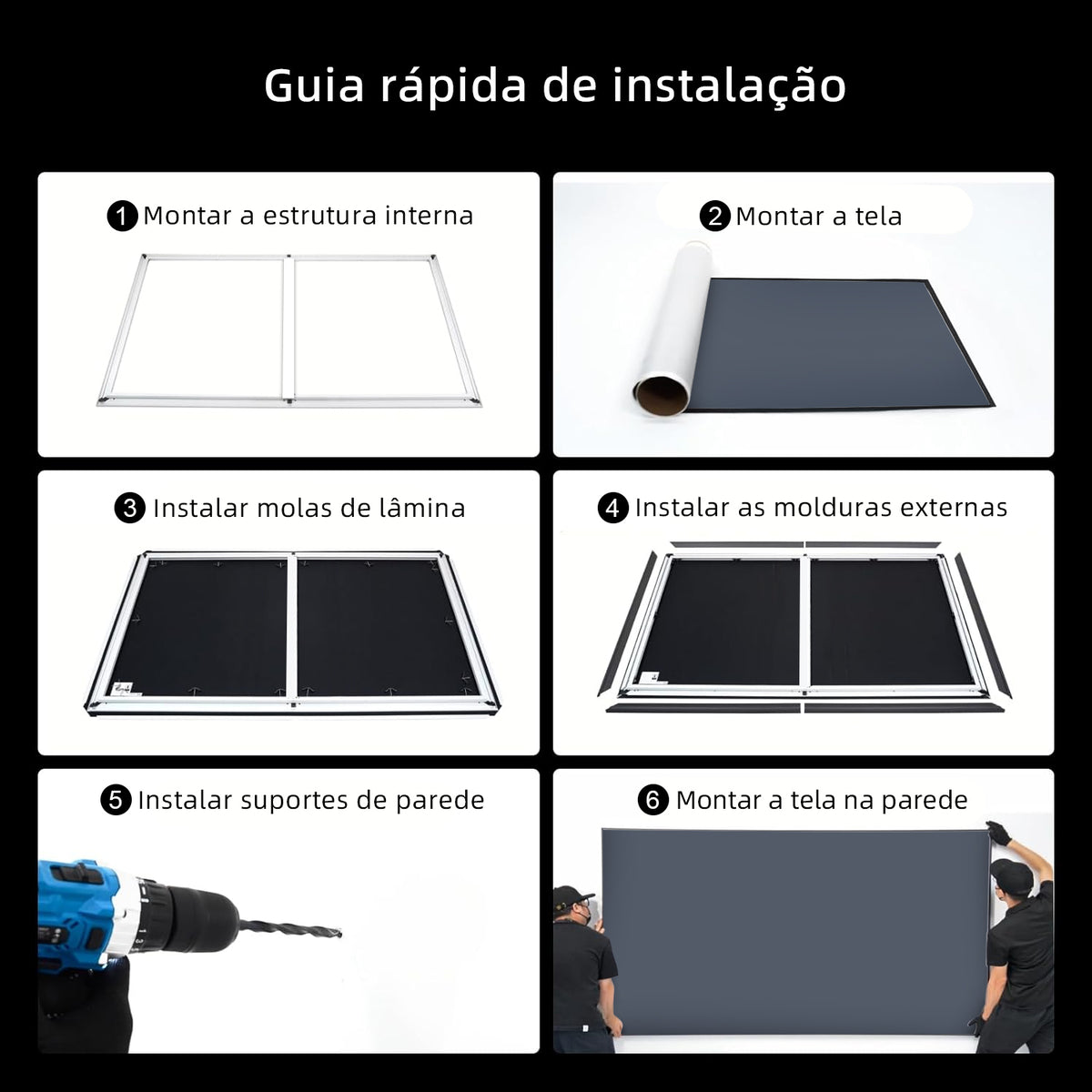 Guia rápido de instalação da tela de projeção PET Crystal Classic